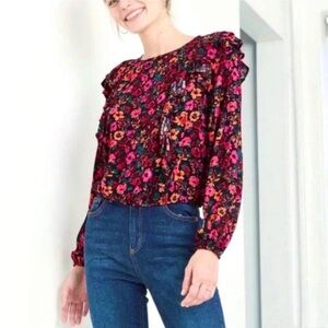 Wild Fable Vibrant Floral Blouse - Black and Pink